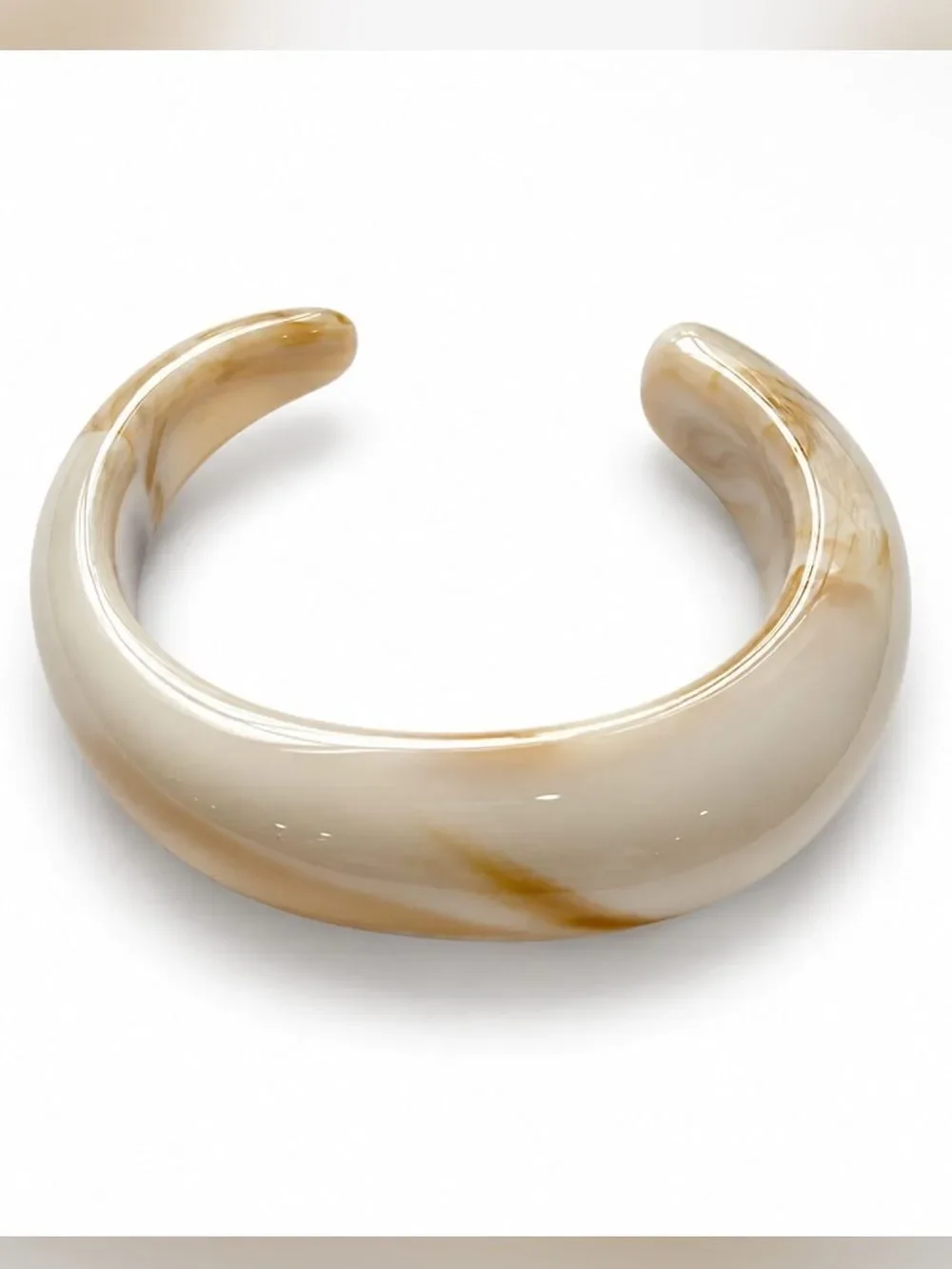 Neutral Marbled Resin Cuff Bracelet in Cream and Tan - Women Jewelry